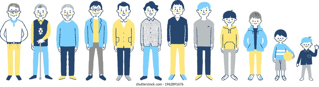 Men's whole body set of various generations