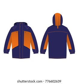 men's winter jacket with hood purple with orange accents