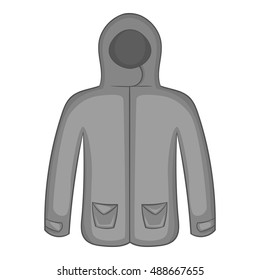 Mens winter jacket icon in black monochrome style isolated on white background. Clothing symbol vector illustration