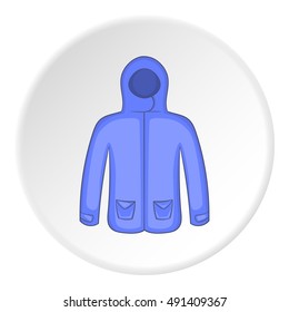 Mens winter jacket icon in cartoon style on white circle background. Clothing symbol vector illustration