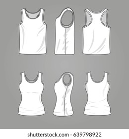 Men's and women's blank outline casual tank top vector mockup