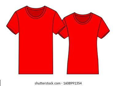 Men's and Women's Blank Red Short Sleeve T-Shirt Template Vector, Front View.