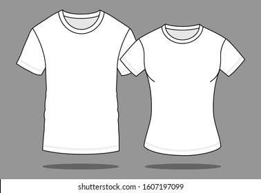 Men's and Women's Blank White Short Sleeve T-Shirt Template Vector, Front View.