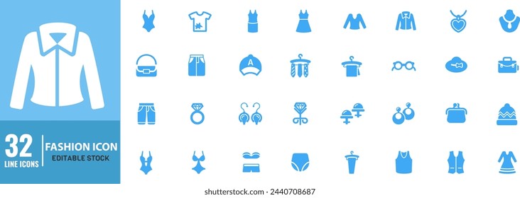 Men's and Women's Clothing Line Icons - Editable Stroke. Icon set.	
