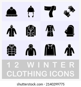 men's and women's clothing for winter, icons set. Lines with editable strokes