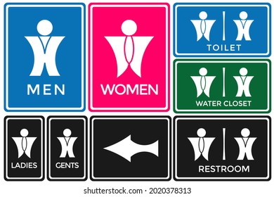 Men's And Women's Restroom Sign. In Various Settings. Vector Illustration