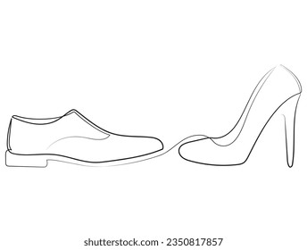 Men's and Women's Shoes in One Line Art Drawing