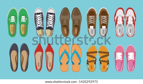 男子と女子の靴の上面図 靴のアイコン スニーカーとスリッパのコレクション ベクターイラスト のベクター画像素材 ロイヤリティフリー