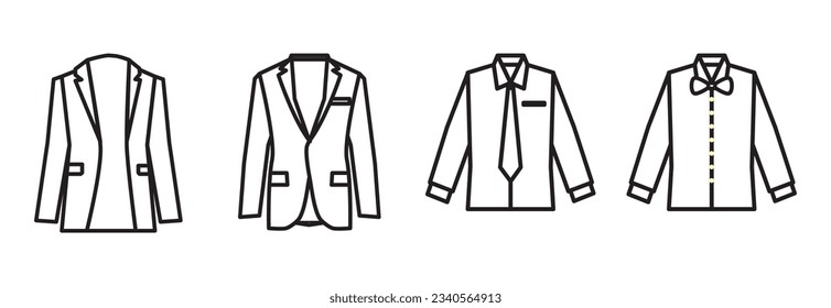 men's work clothing icons set. office wear. formal outfit icon line with Editable stroke, Men's clothing icon, thin line style. Elegant, Collection of Men's Clothes and accessories. 