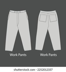 Men's work pants vector mockup set. Work pants with belt and pocket.