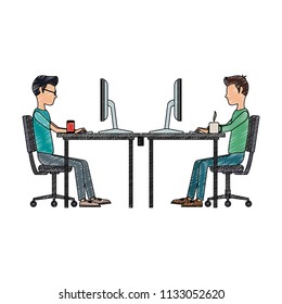 Mens working with computers scribble