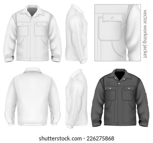 Men's working jacket (front, back and side views). Vector illustration contains gradient mesh.