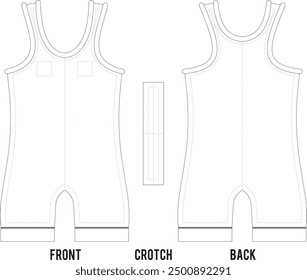 Men's wrestling singlet vector template white with proper stiching and binding