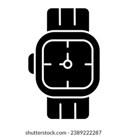 Mens wrist watch solid icon. Male hand accessory vector illustration isolated on white. Clock glyph style design, designed for web and app. Eps 10