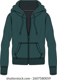 Men's zipper hoodie. Dtm colour drawcord, Dtm zip. self fabric inside hood.