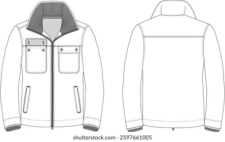 Men's Zip-Up Jacket Flat Sketch