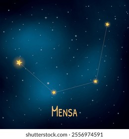 Mensa constellation in night sky with glowing stars and dotted lines.