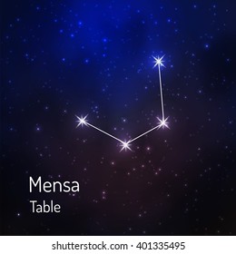 Mensa (table) constellation in the night starry sky. Vector illustration