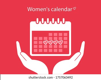 Menstrual calendar. Female calendar. Hands holds calendar with menstrual cycle.
