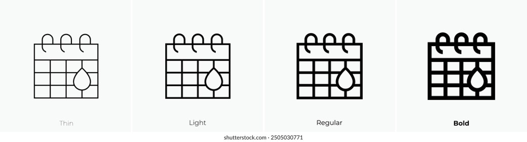 menstrual calendar icon. Thin, Light Regular And Bold style design isolated on white background