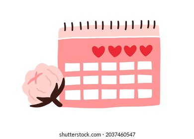 Menstrual calendar for menstruation control and pregnancy planning. Period schedule with marked days for woman and girl. Women cycle and PMS tracker. Flat vector illustration isolated on white