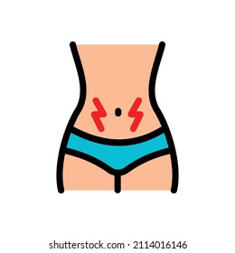 Menstrual cramps color icon. Simple style sign for mobile concept and web design. Woman belly pain flat vector icon. Symbol, logo illustration isolated on white background.