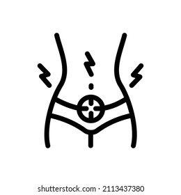 Menstrual cramps outline icon. linear style sign for mobile concept and web design. Woman belly pain line vector icon. Symbol, logo illustration isolated on white background.
