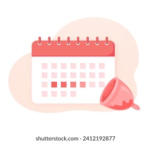 Menstrual Cup and Calendar Concept: Vector Illustration for Period Tracking and Sustainable Menstruation Products.