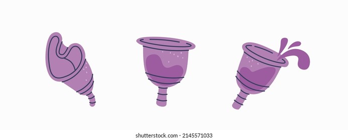 Menstrual Cup For Feminine Hygiene. Isolated Vector Set.