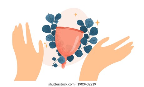 Menstrual cup. Feminine hygiene cup. Menstruation concept. On white background.