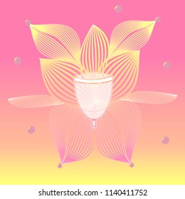 Menstrual cup and a flower eps10 vector image on neutral pink gradient background - will be used in menstruation advertisement or promouting hygiene
