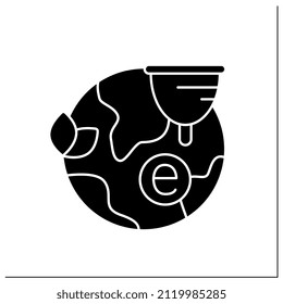 Menstrual cup glyph icon. Reusable hygiene product. Eco friendly. Eco awareness concept. Filled flat sign. Isolated silhouette vector illustration