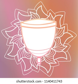 Menstrual cup on mandala background eps10 vector image on neutral pink gradient background - will be used in menstruation advertisement or promouting hygiene