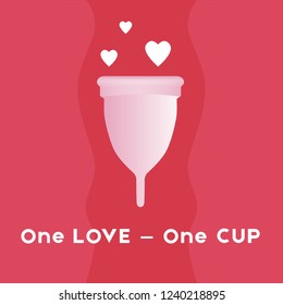 Menstrual cup. One love — One cup. Vector illustration.