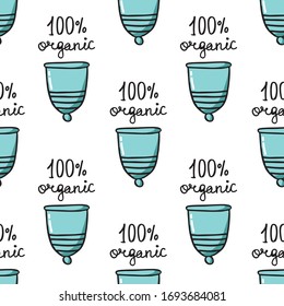 patrón de doodle sin fisuras en taza menstrual, ilustración vectorial