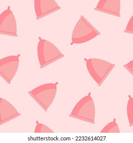 menstrual cup seamless pattern. Feminine period hygiene product. Vector illustration.