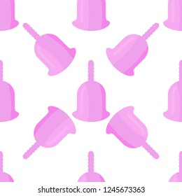 Menstrual cup seamless pattern in flat style. For ads, shop, womans magazine. Vector illustration. 