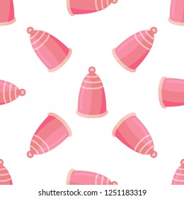 Menstrual cup seamless pattern in flat style. For ads, shop, womans magazine. Vector illustration. 