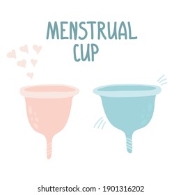 Copa Menstrual ambientada en estilo plano. Copa menstrual ecológica y lavable. Cero residuos de higiene personal. Estilo de vida sostenible. Concepto libre de plástico. Para anuncios, tienda, revista de mujeres.