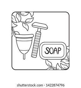 menstrual cup with soap and razor barber disposable in frame