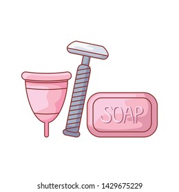 menstrual cup with soap and razor barber disposable