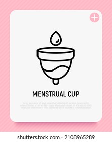 Icono de línea delgada de taza menstrual. Cero desperdicio. Ilustración vectorial moderna del cuidado de la higiene del período femenino.