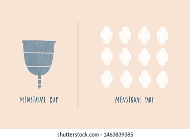 Menstrual cup vs pads. Zero waste and eco living concept