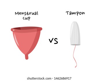 Menstrual cup vs tampon vector illustration. Feminine hygiene eco-friendly products. Zero waste concept.