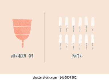 Menstrual cup vs tampons. Zero waste and eco living concept