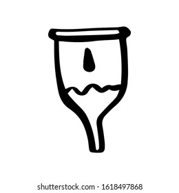 Menstrual cup zero waste isolated on white background in doodle style. Zero waste concept. Vector outline stock illustration. Blood collection container. Recycling. Design women's cosmetic products.