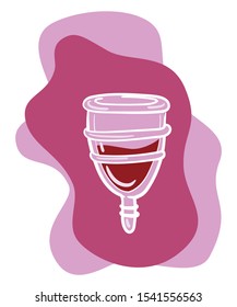 Menstrual Cup.  Zero waste supplies for  feminine personal hygiene.  Plastic-free concept. Hand drawn sketc Illustration for, medicine, menstruation, critical days
