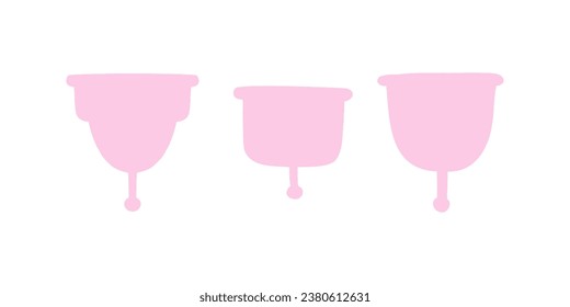 Menstruationsbecher verschiedener Formen und Größen. Ökologische Hygienemaßnahmen. Vektorgrafik im Flachstil.	