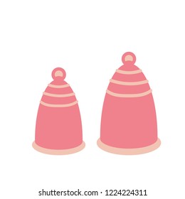 Menstrual cups icons set in flat style. For ads, shop, womans magazine. Vector illustration. Two sizes period cup