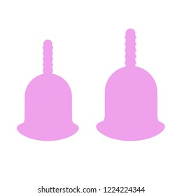 Menstrual cups icons set in flat style. For ads, shop, womans magazine. Vector illustration. Two sizes period cup